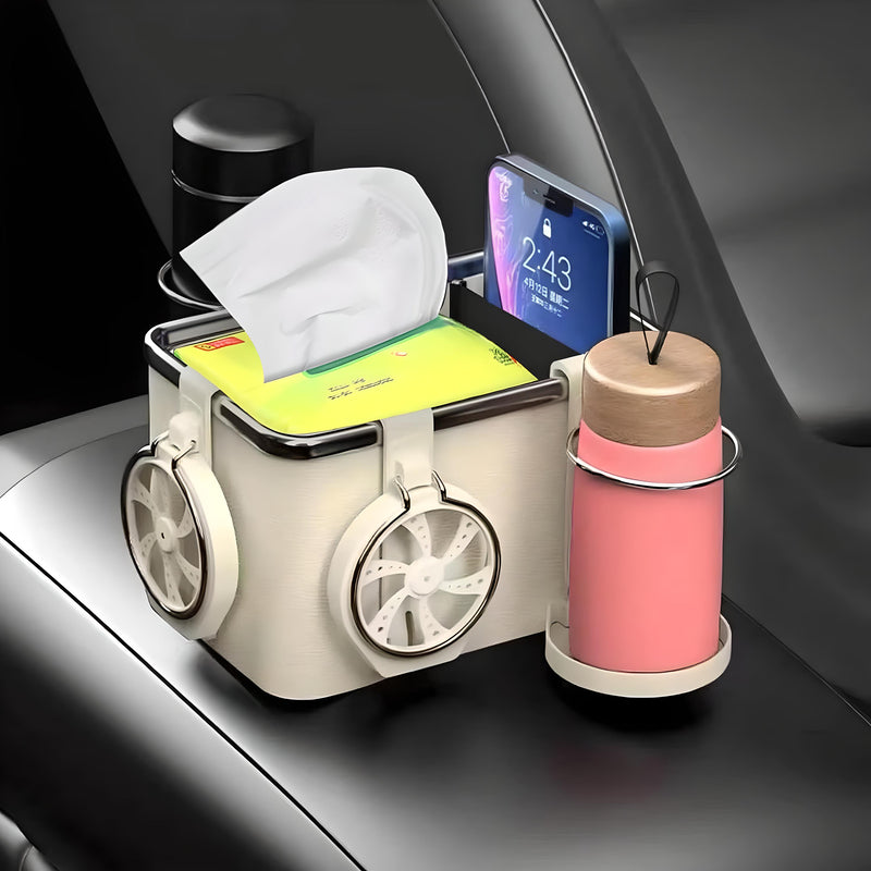 DriveMate™ Car Armrest Storage Box with Foldable Cup Holders